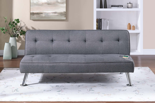English Elm Blue Blue Grey Polyfiber Convertible Sofa Bed with Tufted Upholstery, Metal Legs & USB Port — Modern Guest Room Essential B011P381494