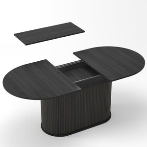 English Elm 55.11"-70.86" Extendable Dining Table with Sculpted Striped Legs Seats Six in Modern Style W757P411742