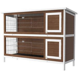 English Elm Pawhut Two Story Wooden Rabbit Hutch Outdoor Indoor Pet House with Lockable Doors W2225P229576