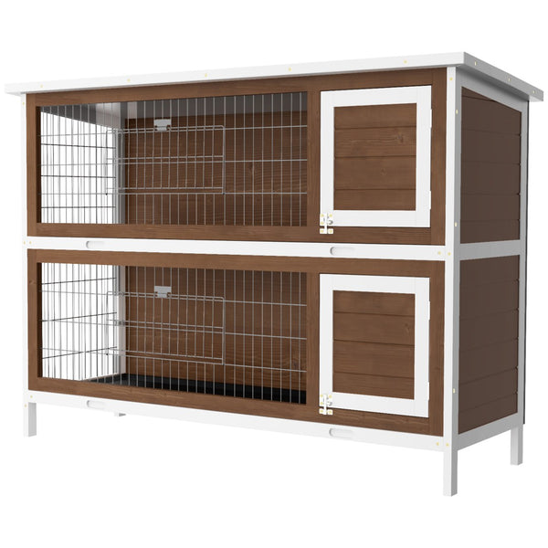 English Elm Pawhut Two Story Wooden Rabbit Hutch Outdoor Indoor Pet House with Lockable Doors W2225P229576