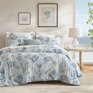 JLA Home Harbor House - 100% Cotton Sateen Duvet Cover Set with 300TC, OEKO‑TEX Certified, Shell Buttons & Corner Ties Navy/Blue HHD12-1954