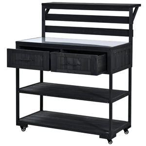 English Elm Topmax Modular Fir Wood Outdoor Kitchen Cart Stainless Steel Prep Station Black N717P417963B