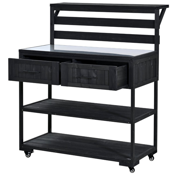 English Elm Topmax Modular Fir Wood Outdoor Kitchen Cart Stainless Steel Prep Station Black N717P417963B