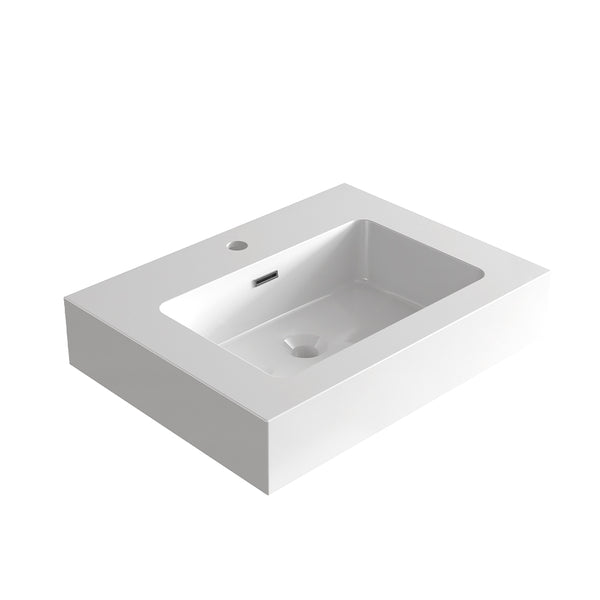 English Elm BB02-24-101, Glossy Integrated Solid Surface Basin with Overflow — Sleek Contemporary Design for Luxe Bathrooms White W1865107108