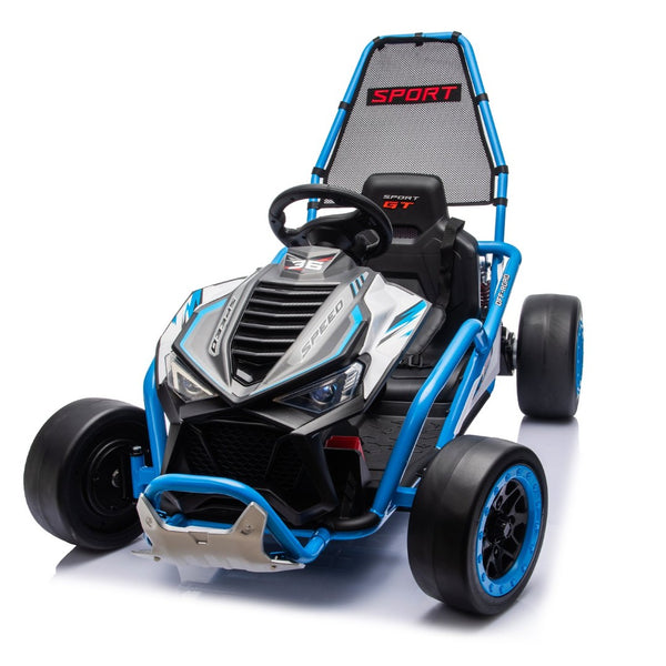 English Elm 24v Dual Motor Kids Go Kart with Drift Mode Roll Cage and Rear Suspension Ages 6 to 12 Blue W1578P454056