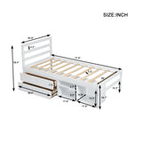 English Elm Twin Size Wood Platform Bed With Removable Storage Shelves, Built-In Two Storage Drawers For Added Convenience, White