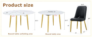 English Elm Table and Chair Set Extendable Round Oval Mdf Top with Gold Legs Four Pu Seats W1151S03952