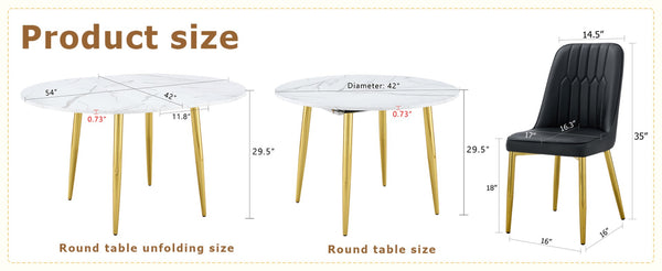 English Elm Table and Chair Set Extendable Round Oval Mdf Top with Gold Legs Four Pu Seats W1151S03952