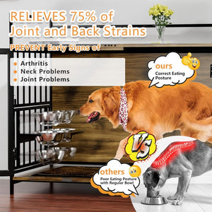 English Elm Dog Crate Furniture Piece with Steel Frame Side Table for Large Breeds Indoor Use T3210P294077
