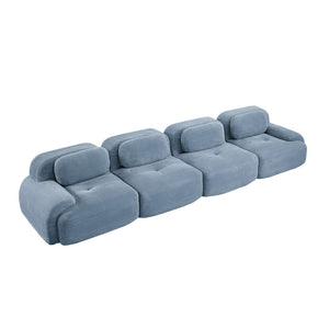 English Elm 4-seat Modular Corduroy Sectional Sofa Low Profile Ergonomic Living Room Seating Blue W714S01252