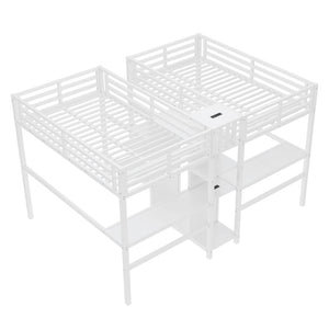English Elm Twin Metal Loft Bed with Study Desk Wardrobe Shelving and Outlet for Kids Rooms W1580S00373