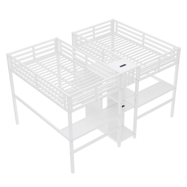 English Elm Twin Metal Loft Bed with Study Desk Wardrobe Shelving and Outlet for Kids Rooms W1580S00373