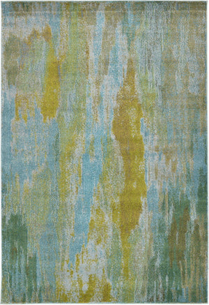 Unique Loom Jardin Lilly Machine Made Abstract Rug Turquoise, Gray/Green/Ivory/Olive/Turquoise/Yellow/Light Blue 6' 1" x 9' 0"
