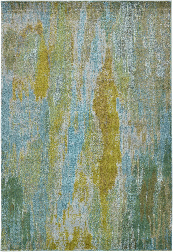 Unique Loom Jardin Lilly Machine Made Abstract Rug Turquoise, Gray/Green/Ivory/Olive/Turquoise/Yellow/Light Blue 6' 1" x 9' 0"