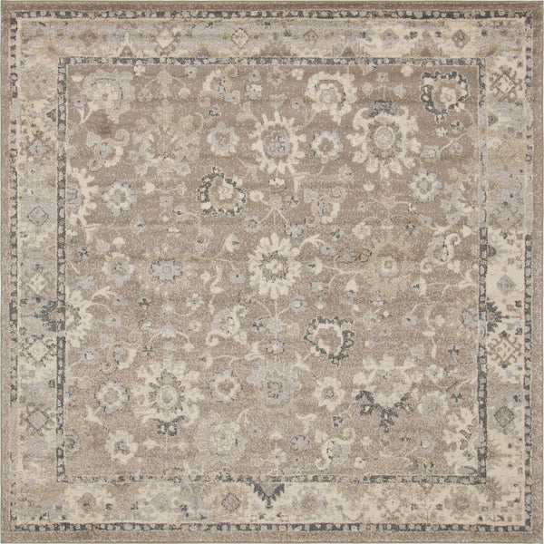 Unique Loom Penrose Krystle Machine Made Floral Rug Beige Brown, Gray/Ivory 8' 0" x 8' 0"