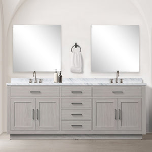 English Elm White Oak Double Bath Vanity - Elegant 84" Midcentury Design With Ample Storage & Soft-Close Features B2731P257872-GIGA
