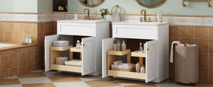 English Elm 60'' Bathroom Vanity Set With Glossy Ceramic Sink, Modern Cabinet, Gold Handles & Soft-Close Doors N710SS00005K