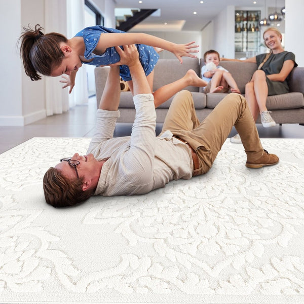 English Elm Step Collection Cream Medallion Geometric Rug High-low Pile Polypropylene 9x12 B189P448820