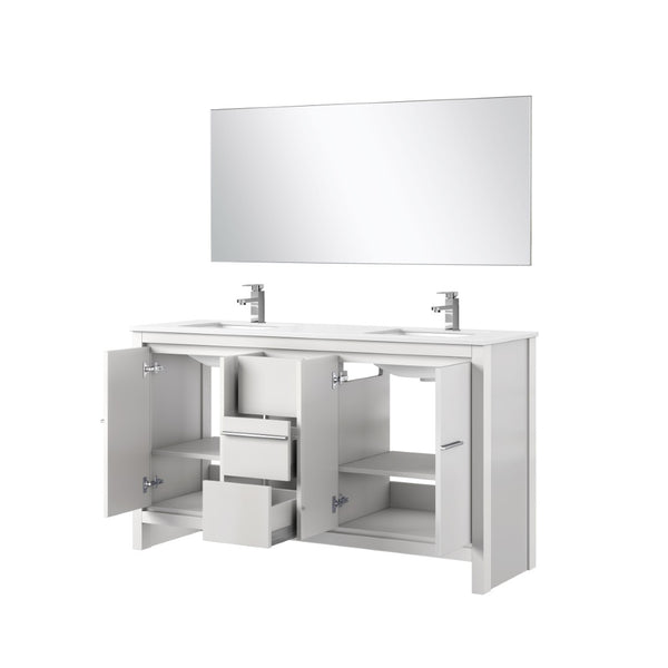 English Elm White Double Bath Vanity Set With Cultured Marble Top, Chrome Faucet & 55" Mirror For Stylish Spaces B2731S01737-GIGA