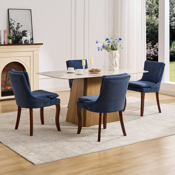 English Elm Modern Dining Chairs Set of 2 with Double-Layer Cushioned Chenille Upholstery, Curved Solid Wood Legs Blue W1143P207918