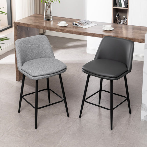 English Elm Counter Mid-Century Swivel Bar Stools Set of 2 – Upholstered Linen Seats, 360° Comfort, Metal Legs DARK GREY W2200P152173