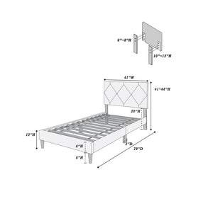 English Elm Twin Velvet Upholstered Bed with Adjustable Headboard, Diamond Tufted Design & 12-Slat Support System Light Pink 46 L x 29 W x 6 H B011P190166