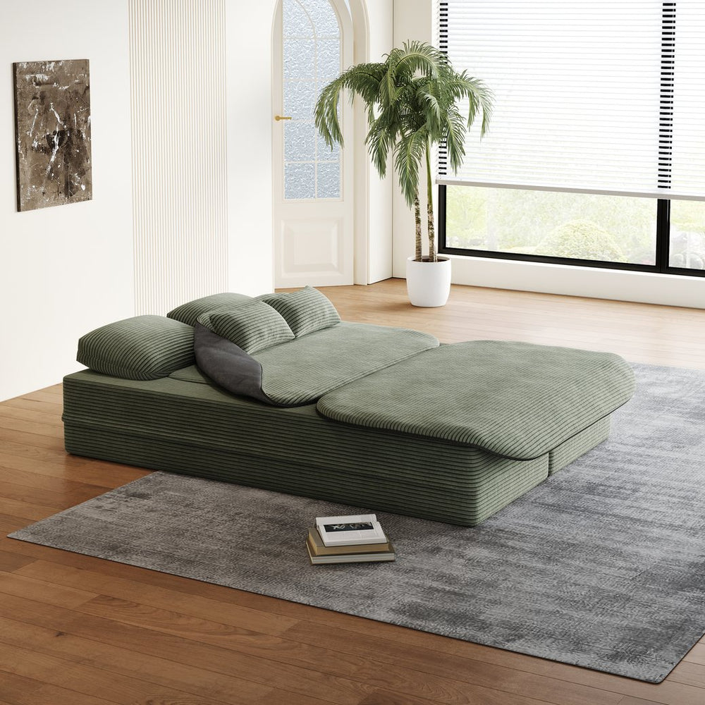 English Elm 75''2-In-1 Foldable Sofa Bed, Cozy Corduroy Lounge Chair With Blanket & Pillows For Versatile Relaxation W834P317048