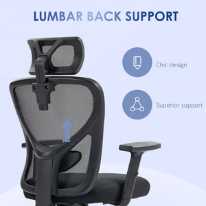 English Elm Vinsetto High Back Ergonomic Computer Home Office Chair, Mesh Task Chair With Lumbar Back Support, Reclining Function, Adjustable Headrest, Arms and Height, Black