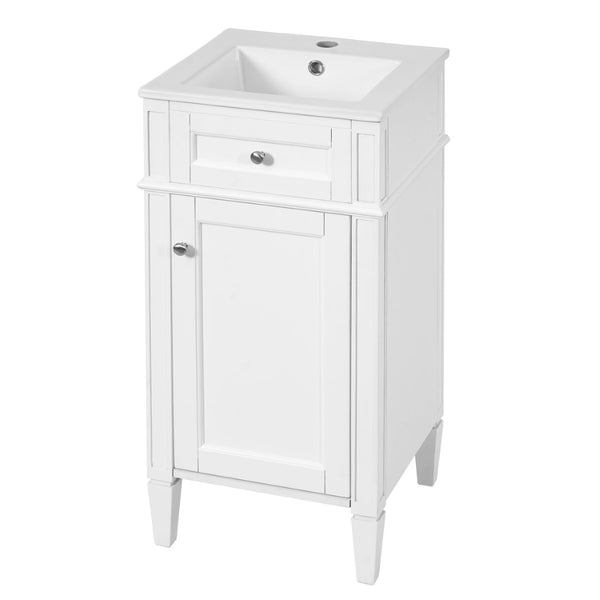 English Elm 16-inch French Style Freestanding Vanity Set with Ceramic Sink and Soft Close Cabinet White N710P405388K