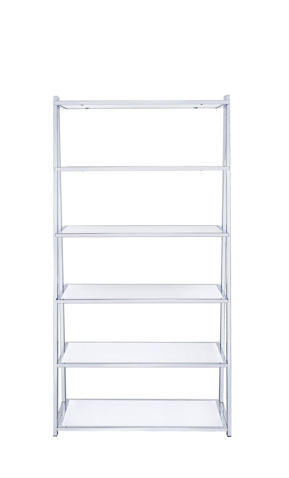 English Elm Coleen Modern White High Gloss Bookshelf with Chrome Frame, 6 Fixed Shelves, MDF Veneer Durable Storage B2726S00452
