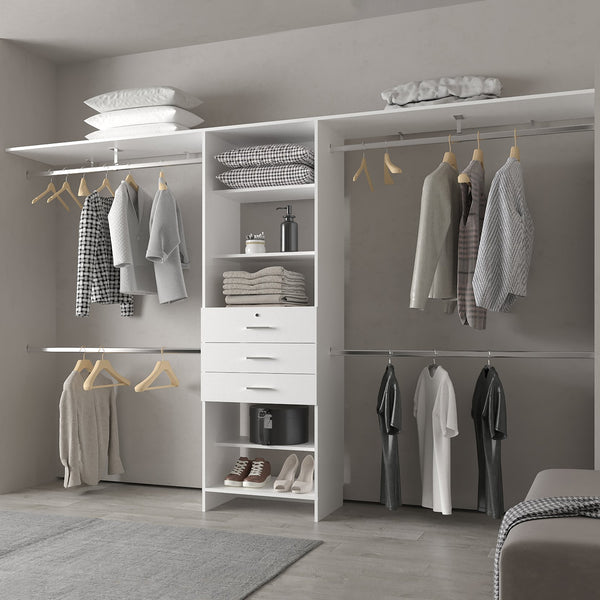 English Elm FM Modular Closet Organizer System with Multiple Hanging Rods, Shelves & Drawers to Maximize Space White 53 L x 21 W x 5 H B128S00051