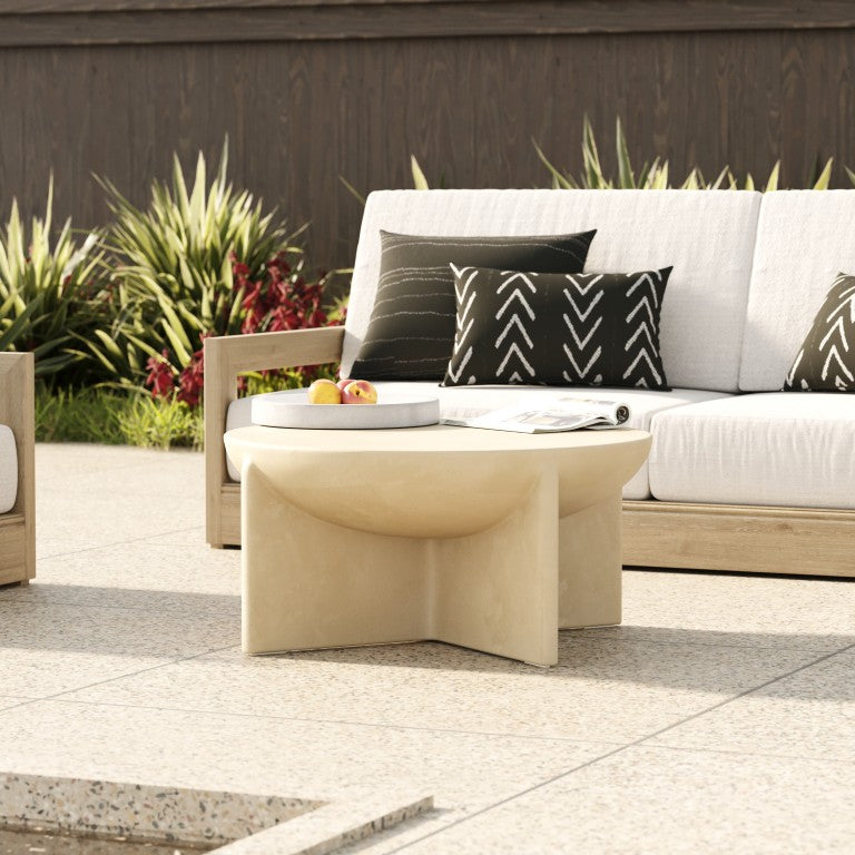 VIG Furniture Elsa Sculptural Concrete Round Table With Smooth Top And Cross Base—Durable, Weather-Resistant Artful Design Beige Coffee Table VGGR-615480-BGE