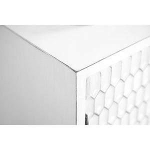 English Elm Carillon Honeycomb Relief White Accent Cabinet with Sculptural Doors for Entryway Storage B062P441318