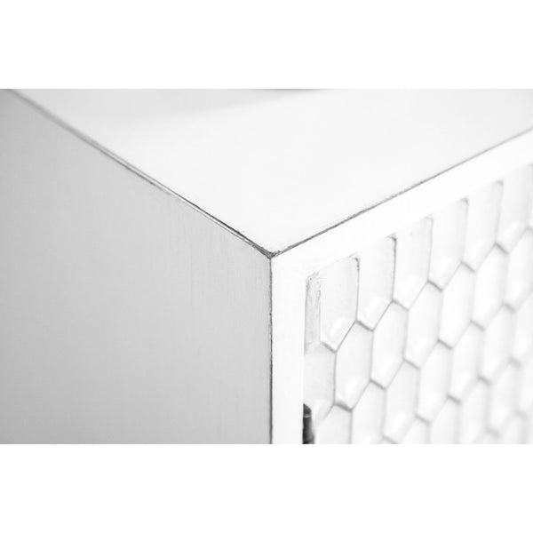 English Elm Carillon Honeycomb Relief White Accent Cabinet with Sculptural Doors for Entryway Storage B062P441318