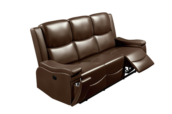 English Elm Recliner Plush 3-Seat Manual Sofa with Hidden Cup Holders, Headrest Support for Ultimate Comfort and Style Camel 81 L x 31 W x 26 H B089P240490