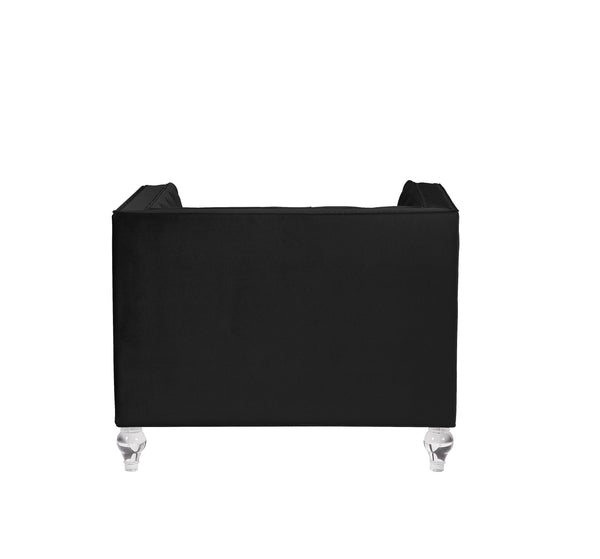 English Elm Heibero Black Velvet Chair with Button Tufted Mirrored Trim, Acrylic Legs & 7" Full Foam Seat B2726P284210