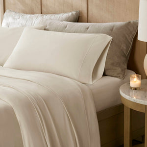 English Elm 4-piece Queen Nylon Spandex Sheet Set Moisture Wicking Stretch Fabric for Hot Sleepers Ivory B035P408285
