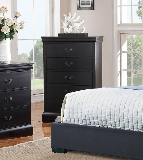English Elm Elegant Black Chest of Drawers 5-Drawer Tall Storage 32x15x47" Plywood Bedroom Organizer, Sleek B011P238911