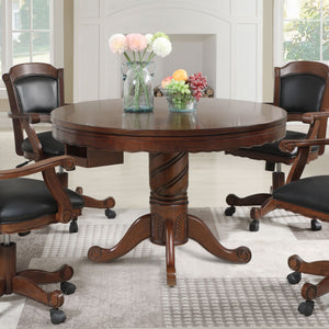 English Elm Brenton Round Tobacco Game Table with Pedestal Base, 8 Cupholders & Carved Ribbon Motif Elegance B062S01102
