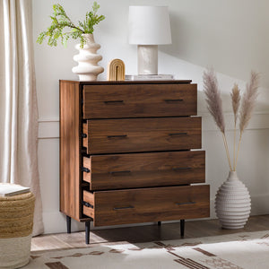 English Elm Walker Edison - Modern 4-Drawer Dresser Walnut with Tapered Metal Legs, Smooth Glides, Durable MDF Laminate Finish B185P326692
