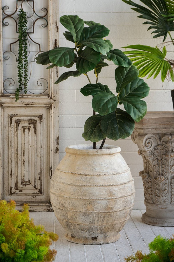 English Elm 17.5x17.5x18.5" Magnesium Round Planter Weathered White Ridged Farmhouse Garden Pot W2078P495296