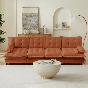 English Elm 138" Modular Cloud Sectional Sofa Deep Seat Chenille Upholstery for Living Room Orange W714S01740