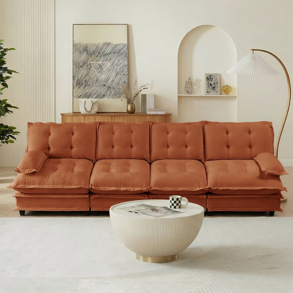 English Elm 138" Modular Cloud Sectional Sofa Deep Seat Chenille Upholstery for Living Room Orange W714S01740