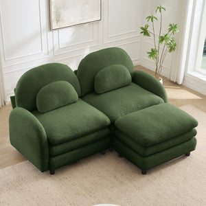English Elm Teddy Fleece Modular Loveseat with Ottoman Curved Sculptural Sofa for Living Room Green W5656S00077