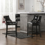 English Elm Paris 26.5 Farmhouse Counter Height Bar Stool With Backrest, Vintage Black Brown Faux Leather