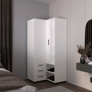 English Elm Armoire with Built-In Mirror and Ample Storage — 4 Doors, 2 Drawers, 4 Shelves, Eco-Friendly Finish White 59.45 L x 22.05 W x 5.51 H B097S00211