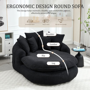 English Elm Oversized Memory Foam Chenille Bean Bag Sofa with Ergonomic Back Support, 3 Large & 2 Small Pillows Black W395P359415