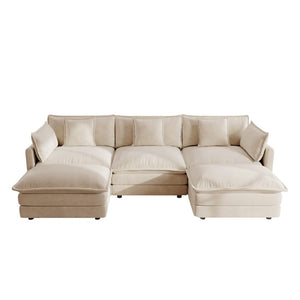 English Elm U-shaped Chenille Sectional with Dual Ottomans Modular Living Room Couch 5 Seat W714S00903