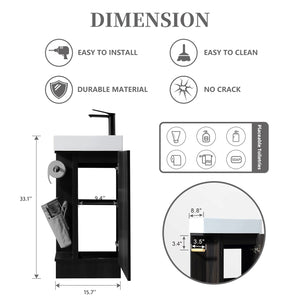English Elm 16 16 inch bathroom vanity sink combo for small spaces with stone sink, soft-close doors, storage pockets Black + Dark Walnut 19.3 L x 13 W x 30.7 H W3520P327619