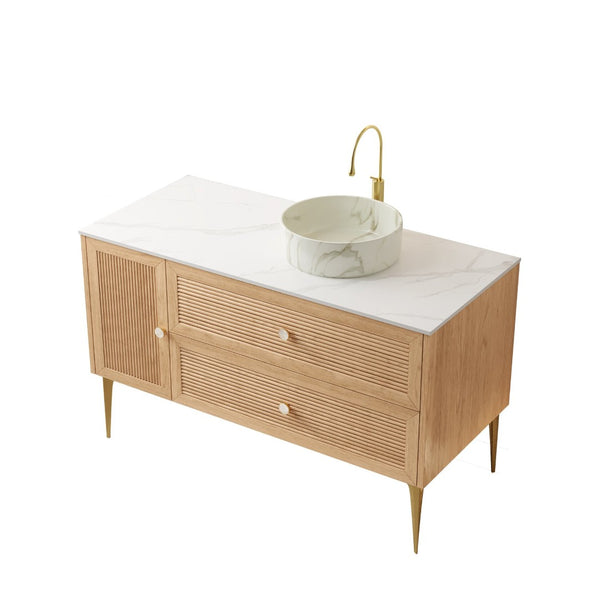 English Elm Dipa 48 Inch Floating Bathroom Vanity Walnut Cabinet Sintered Stone Top Led Sensor W2615S00478